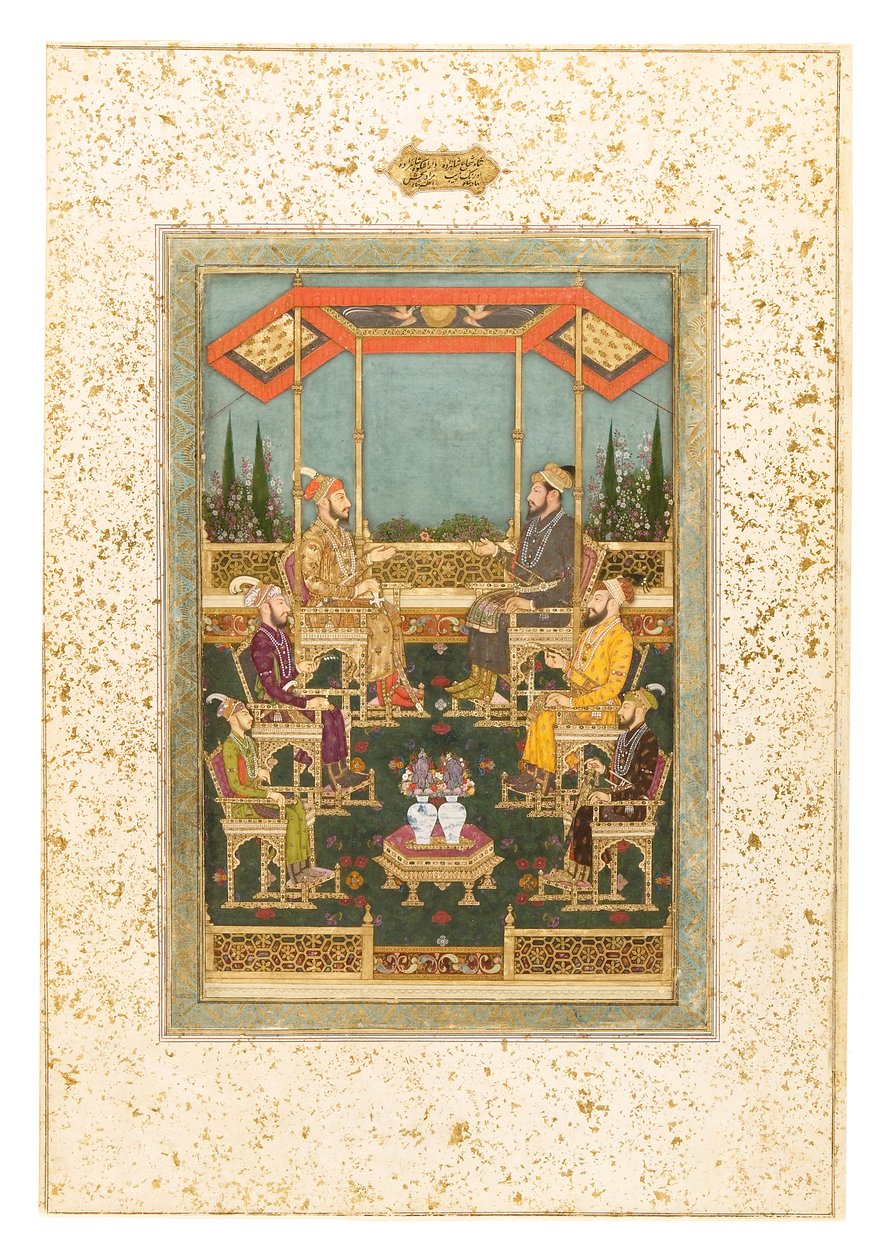 Eine Versammlung von Prinzen, ca. 1710 (Deckfarben und Gold auf Papier, montiert als Albumseite) von Das Bhawani