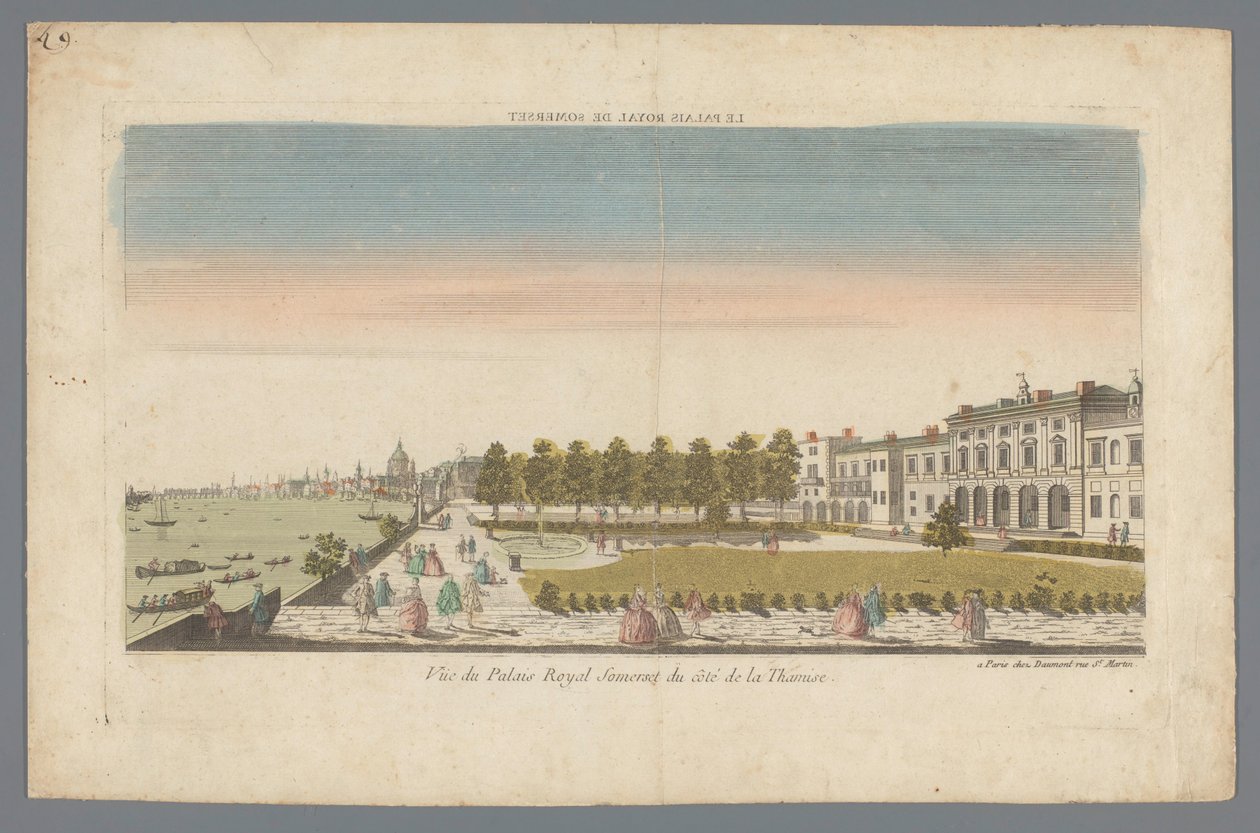 Ansicht von Somerset House vom Ufer der Themse mit London im Hintergrund von Daumont