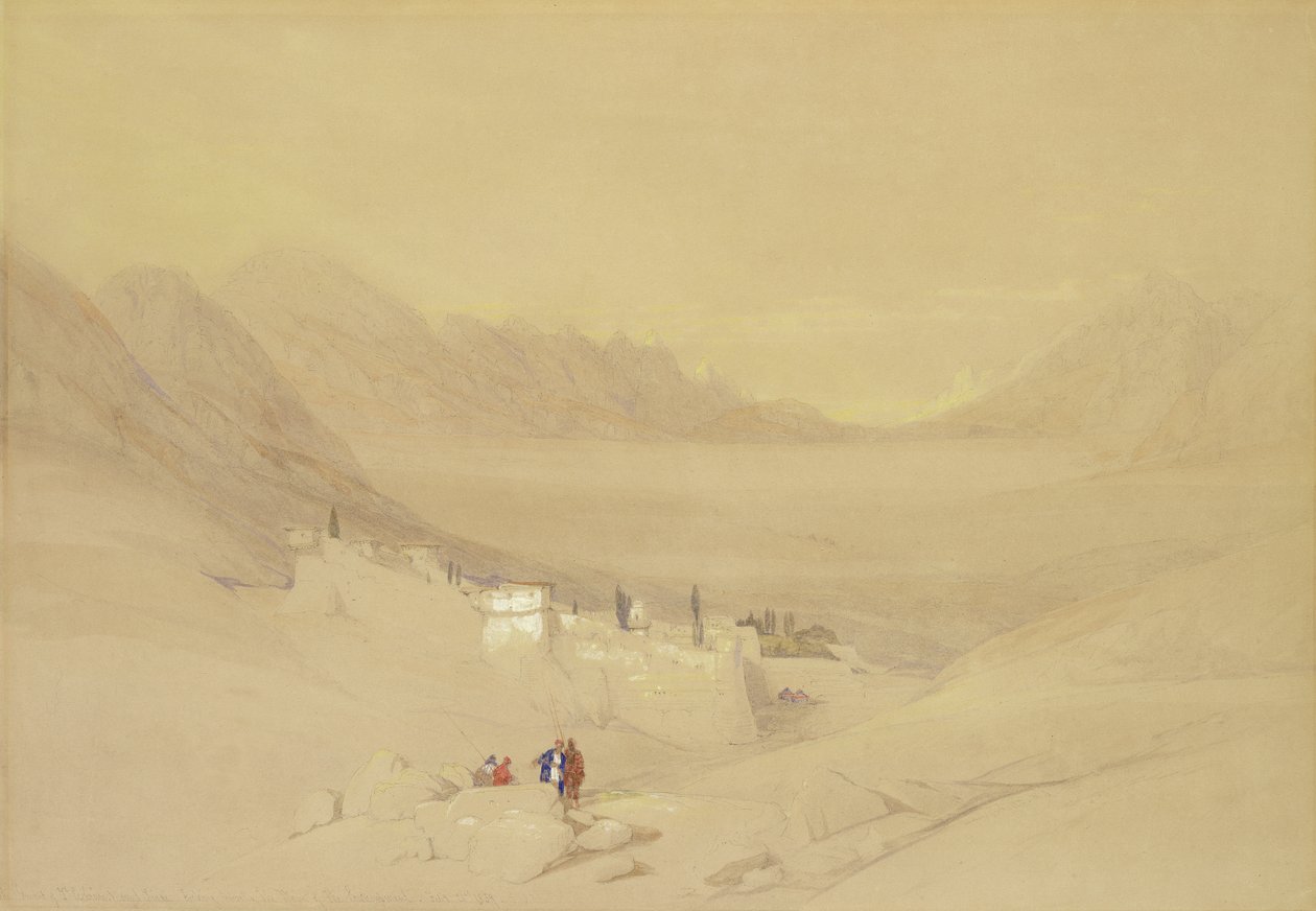 Das Kloster St. Katharina, Berg Sinai, Blick auf die Ebene des Lagers, 1839 von David Roberts