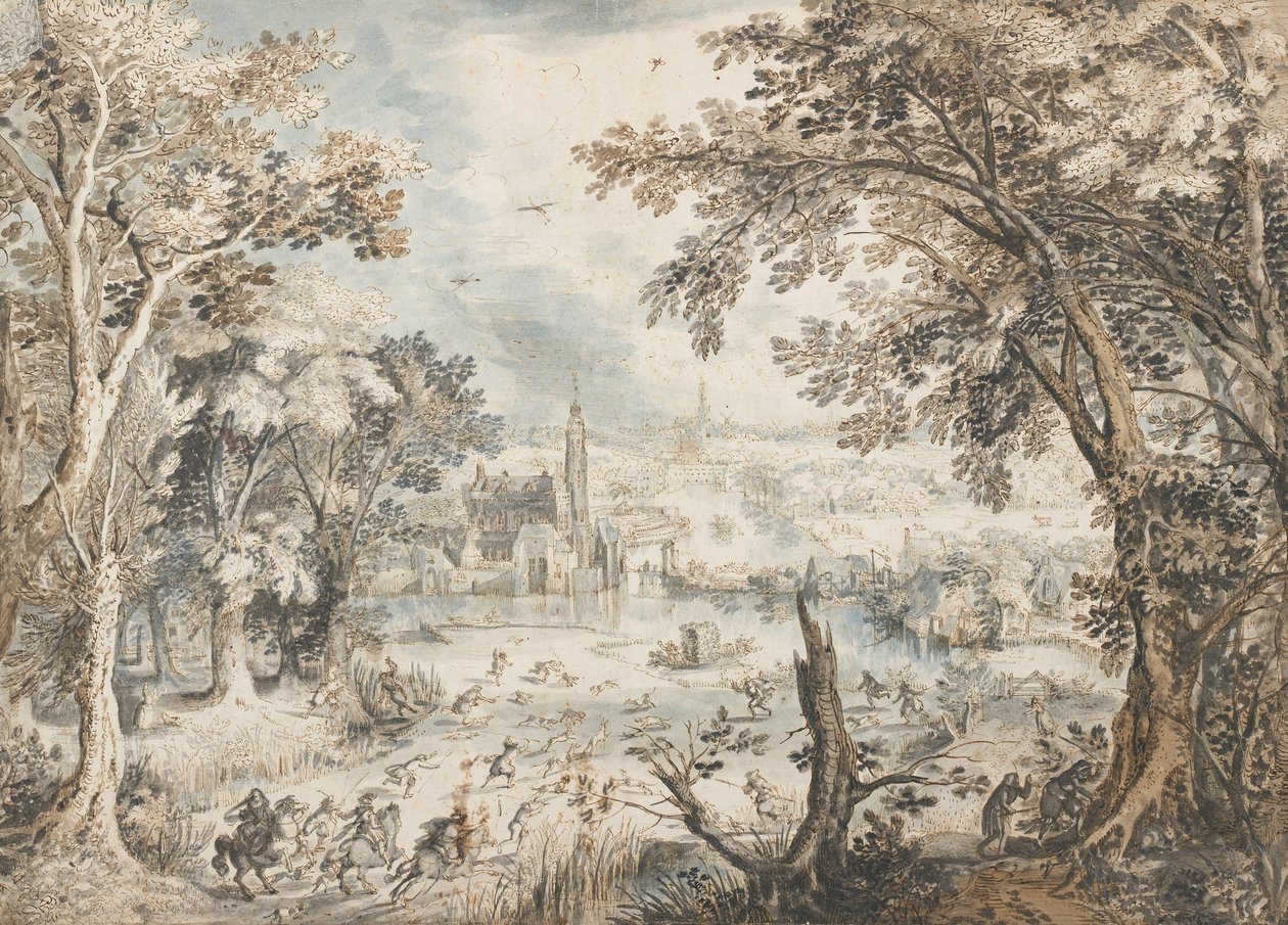 Landschaft mit Hasenjagd, 1601-1602 von David Vinckboons
