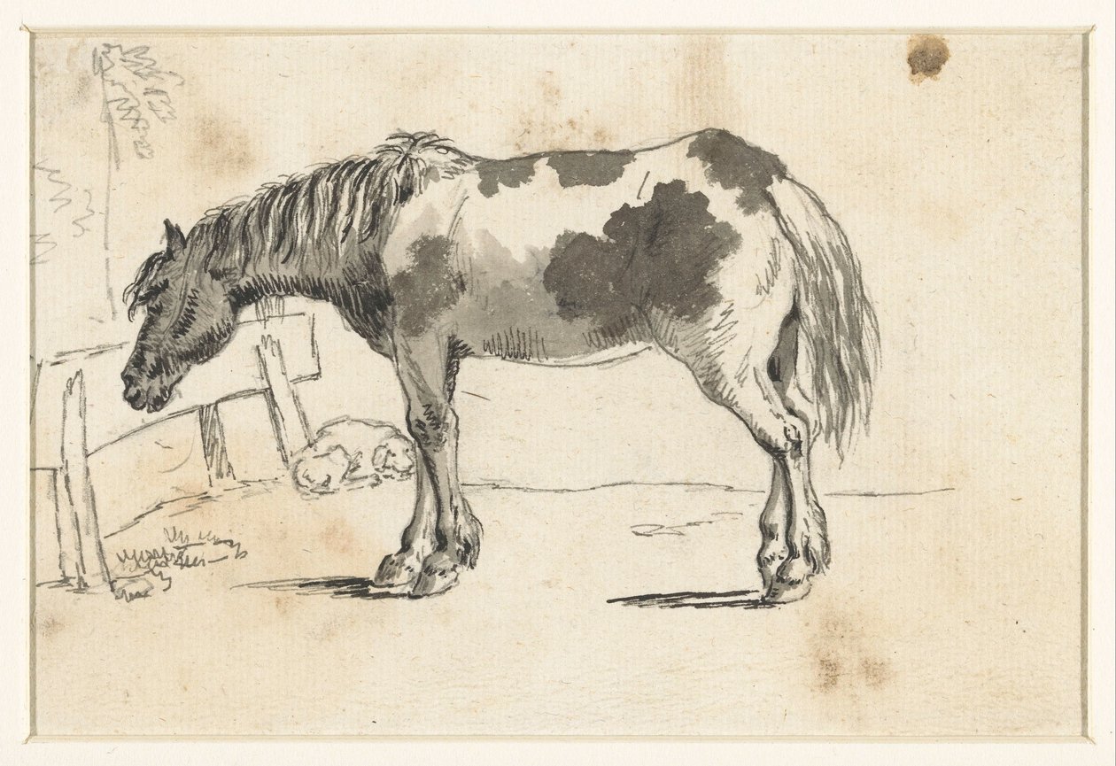 Stehendes Pferd und ein liegender Hund von David Alphonse de Sandoz Rollin