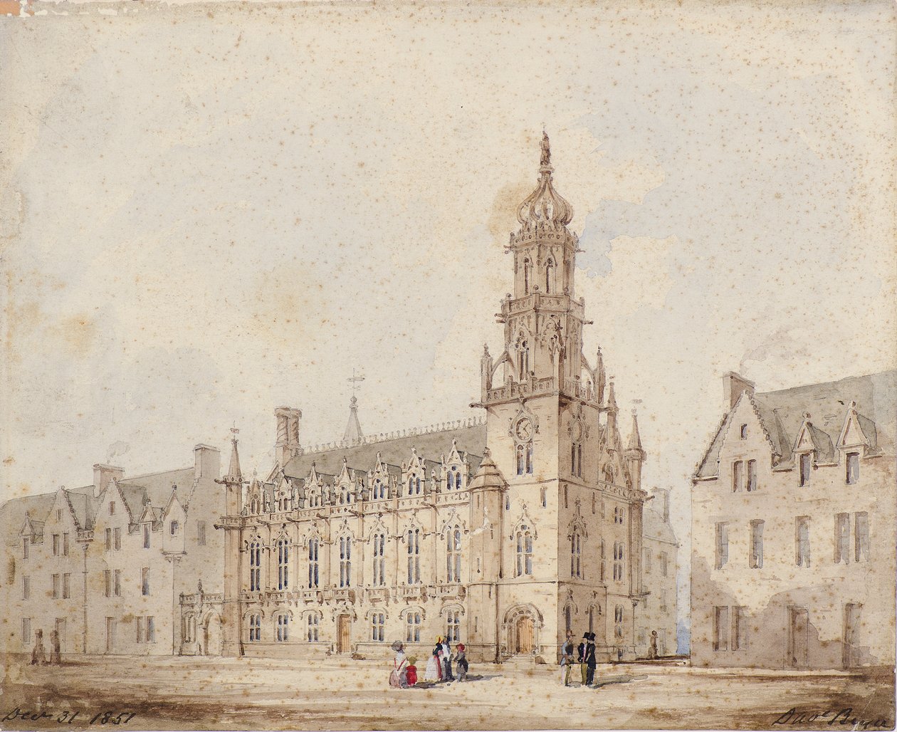 Die Dundee Royal Exchange mit Turm und Krone: Erste Zeichnung von David Bryce