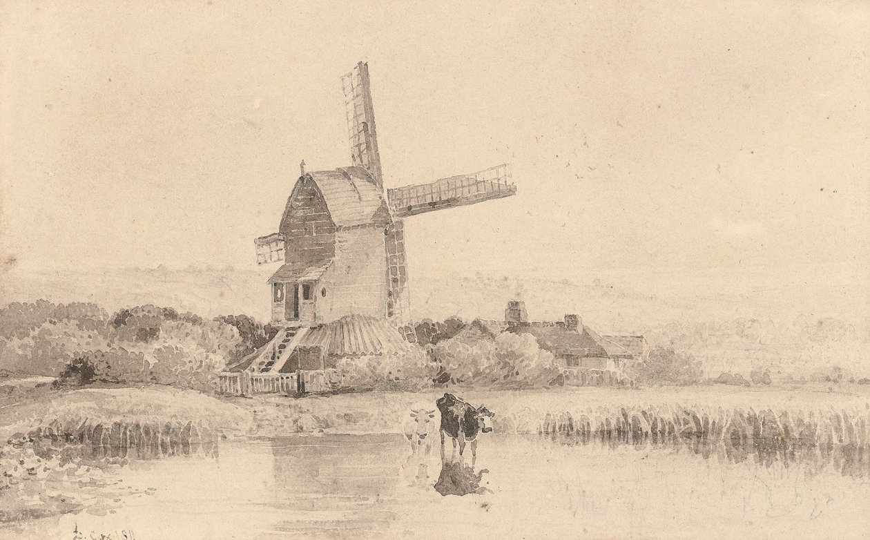 Viehtränke bei einer Windmühle auf Dulwich Common, 1811 von David Cox