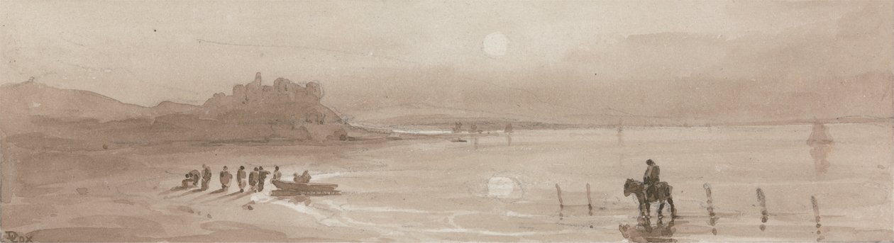 Küste, Sonnenuntergang mit Harlech Castle von David Cox
