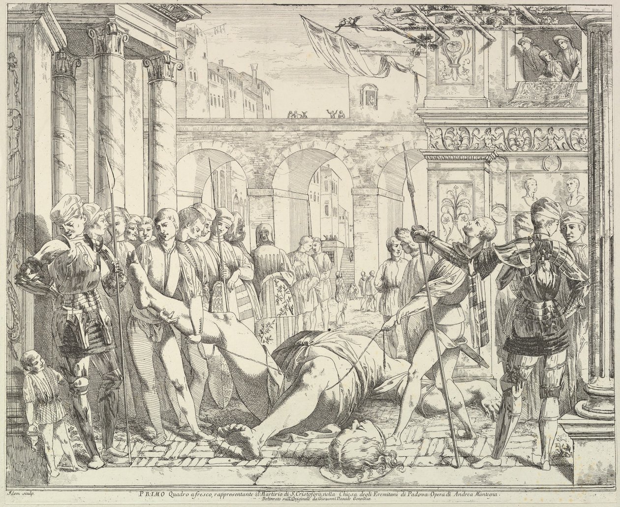 Das Martyrium des Heiligen Christophorus, aus Die Geschichte der Heiligen Jakobus und Christophorus, 1776 von David Giovanni