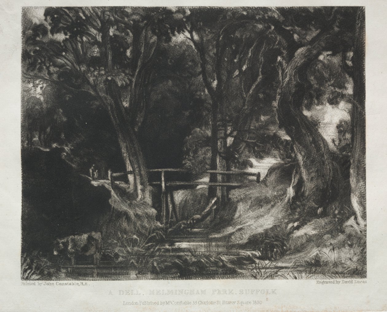 Verschiedene Landschaftsmotive, charakteristisch für englische Szenerien aus Bildern von John Constable, R.A.: Schlucht in den Wäldern von Helmingham Park, Suffolk von David Lucas