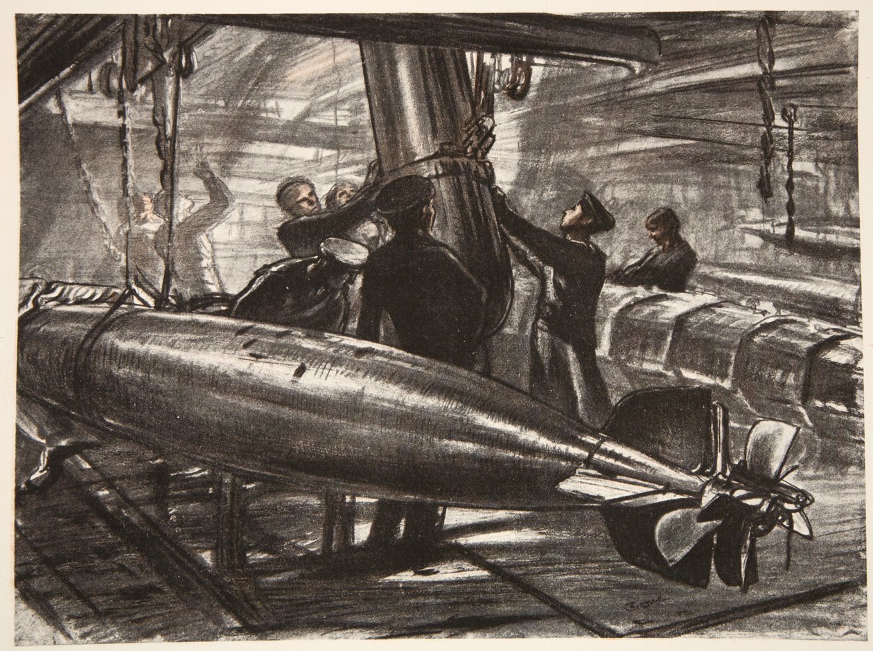 Im überfluteten Torpedoraum eines Schlachtschiffs, Illustration aus 