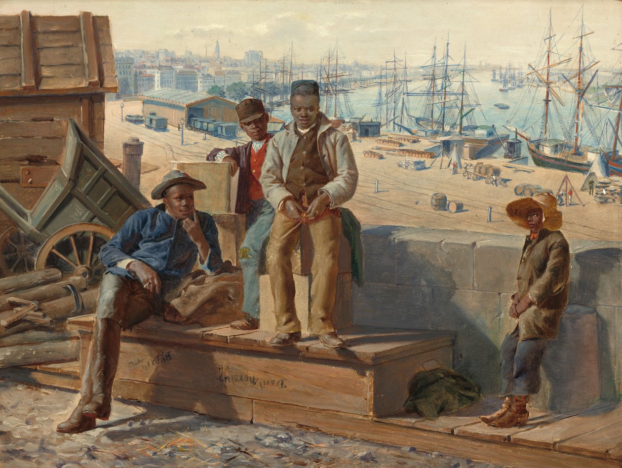 Schwarze Jungen am Kai, ca. 1865 von David Norslup