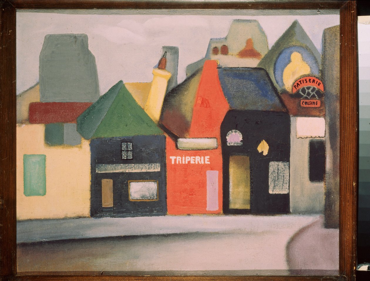Landschaft (Straße eines französischen Dorfes mit einer Metzgerei und einer Bäckerei) von David Petrovich Sterenberg