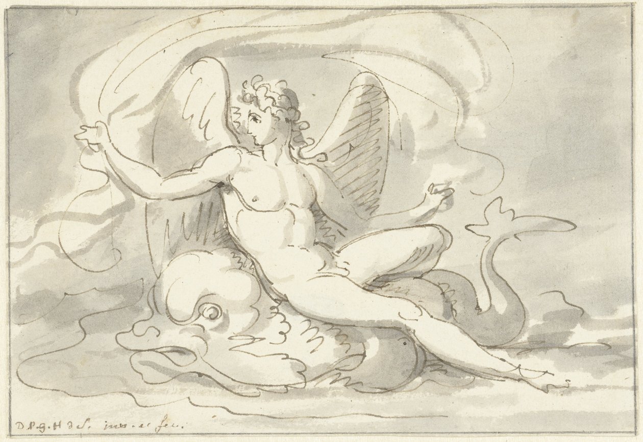 Meeresgott auf einem Delfin von David Pièrre Giottino Humbert de Superville