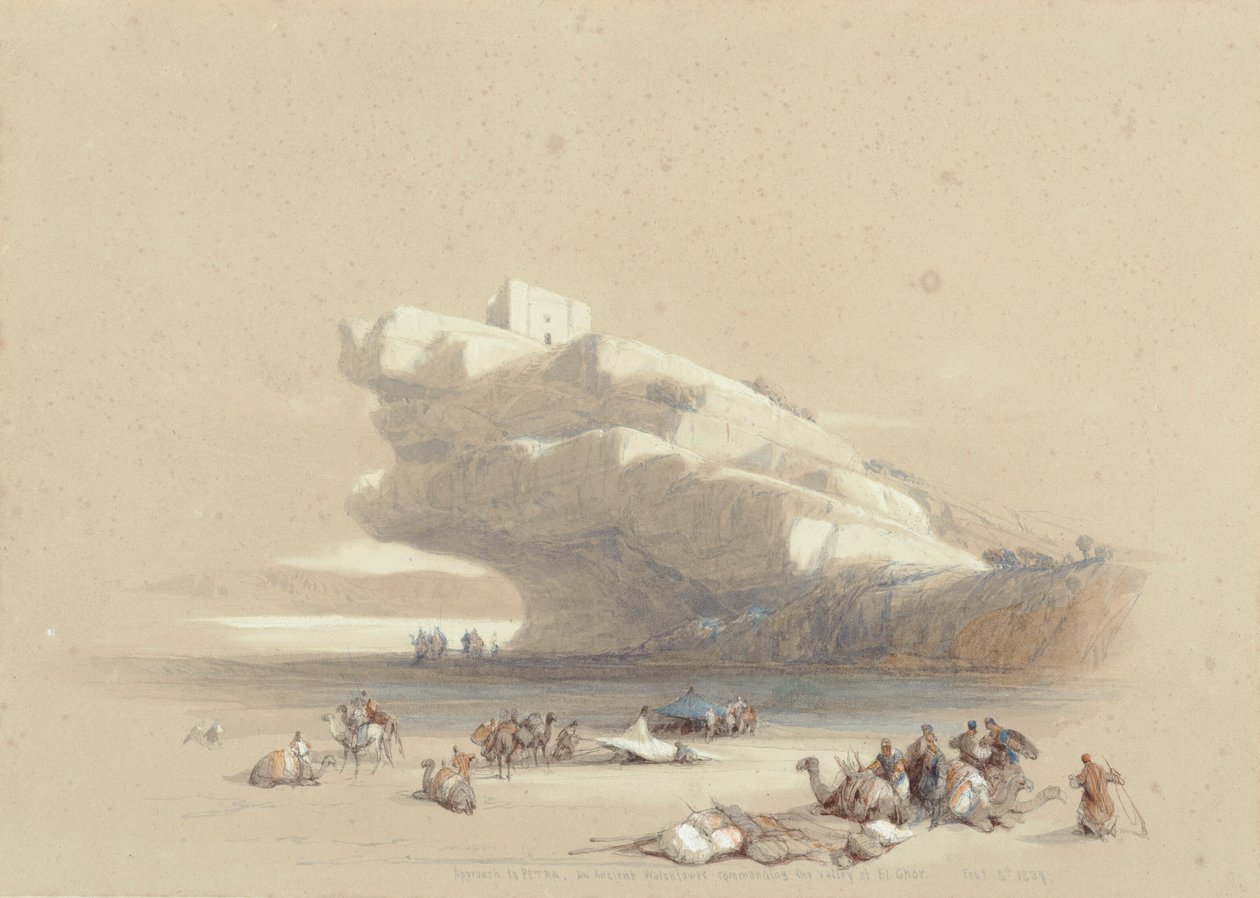 Der Zugang zu Petra, Blick auf einen alten Wachturm von David Roberts