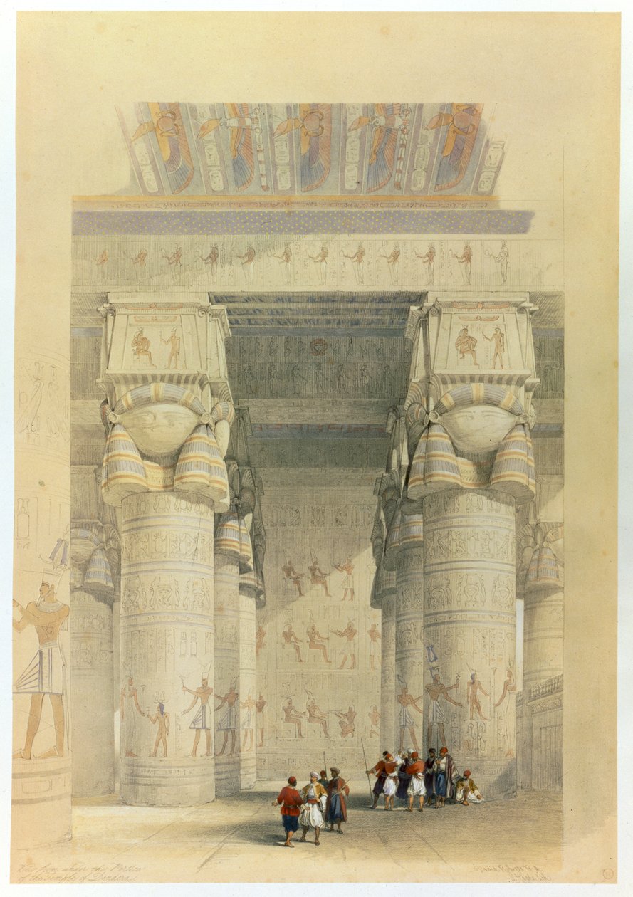Blick unter dem Portikus des Tempels von Denderah, Ägypten, 19. Jahrhundert von David Roberts