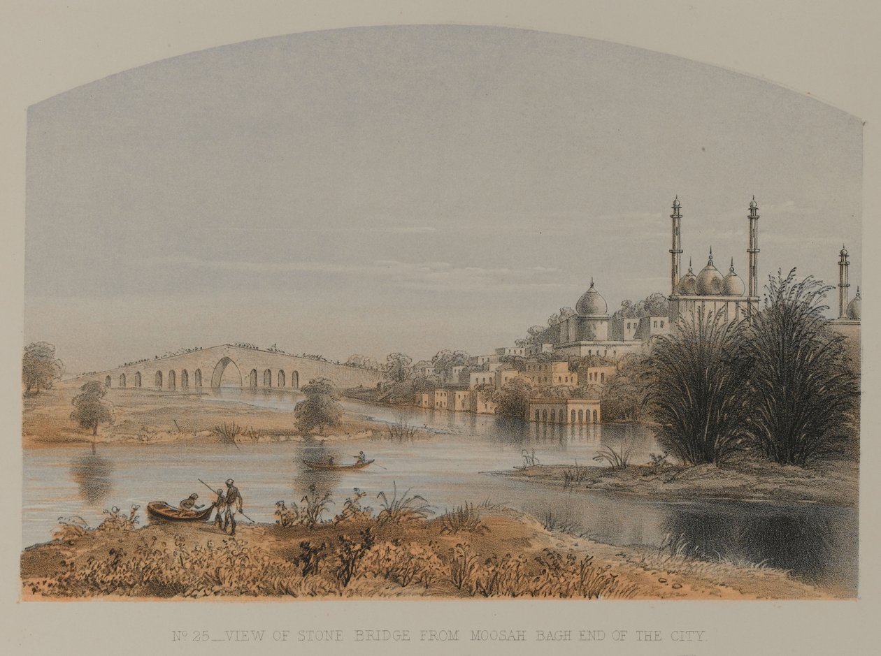 Ansicht der Steinbrücke von Moosah Bagh Ende der Stadt von David Scott Lieutenant Colonel (after) Dodgson