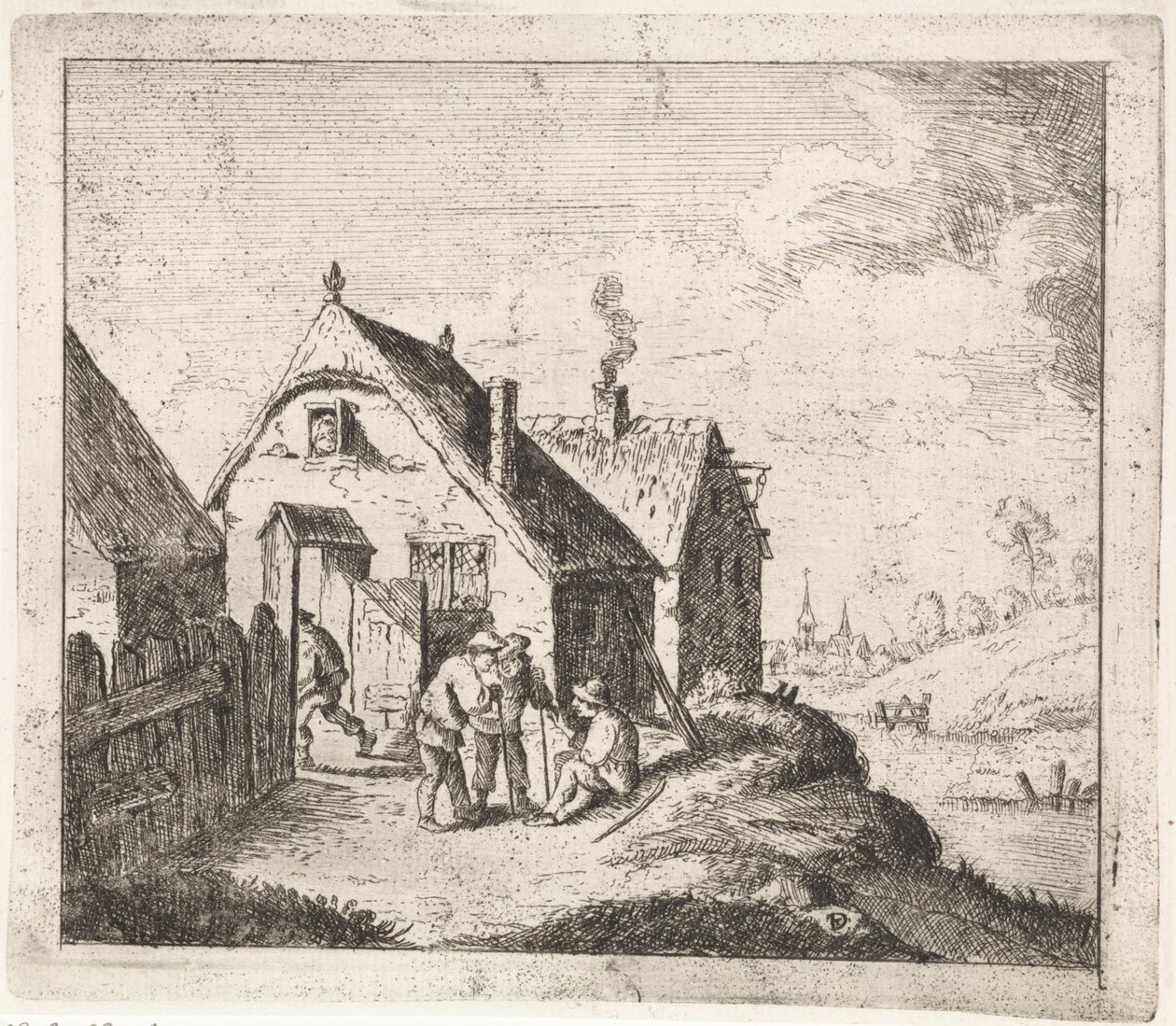 Drei Männer im Gespräch bei einem Haus von David Teniers (II)