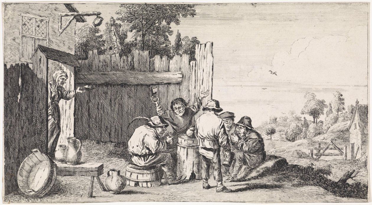 Fünf Bauern um ein Fass (Genreszenen im Freien) von David Teniers (II)