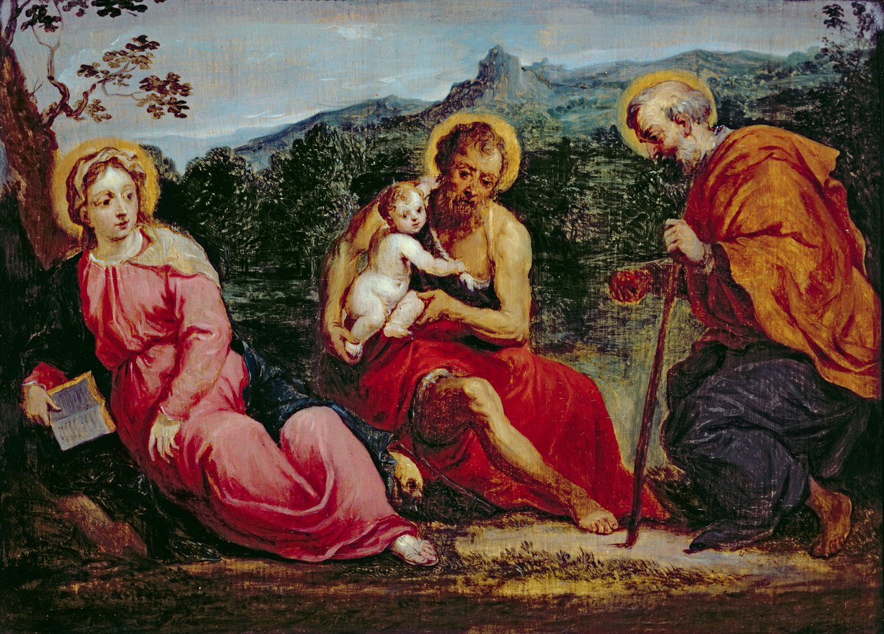 Heilige Familie und Johannes der Täufer, nach einem Original von Paris Bordone von David Teniers the Younger
