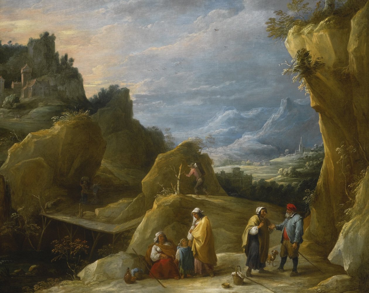 Berglandschaft mit einer Zigeunerwahrsagerin von David Teniers the Younger