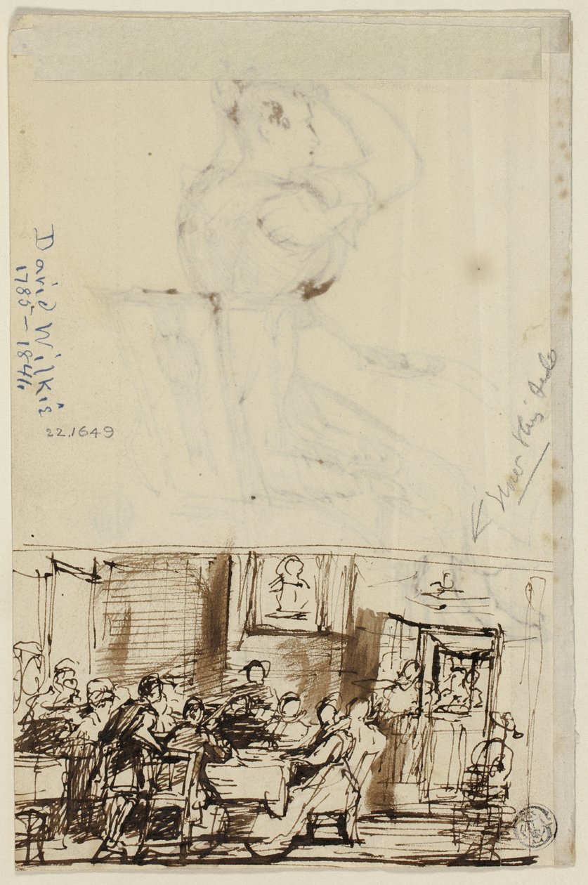 Menschen an einem Tisch (recto), und Studie für Cottage Toilette (verso) von David Wilkie