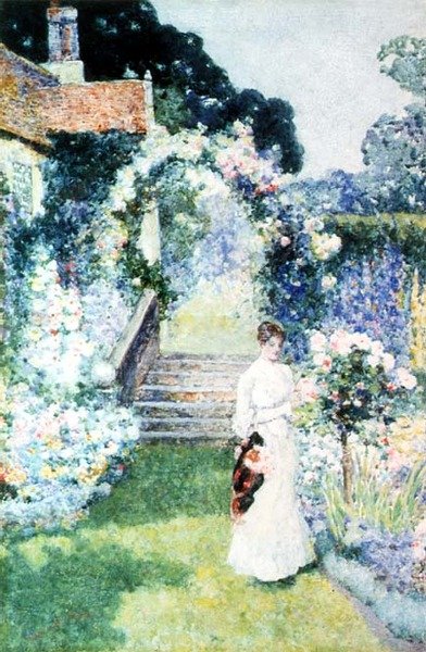 Pflege der Rosen in einem Garten in Cheshire von David Woodlock