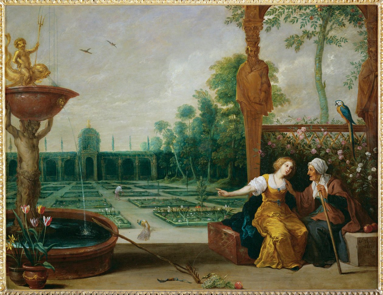Vertumnus und Pomona, römischer Gott der Jahreszeiten und Göttin der Früchte und Gärten von David the Younger Teniers