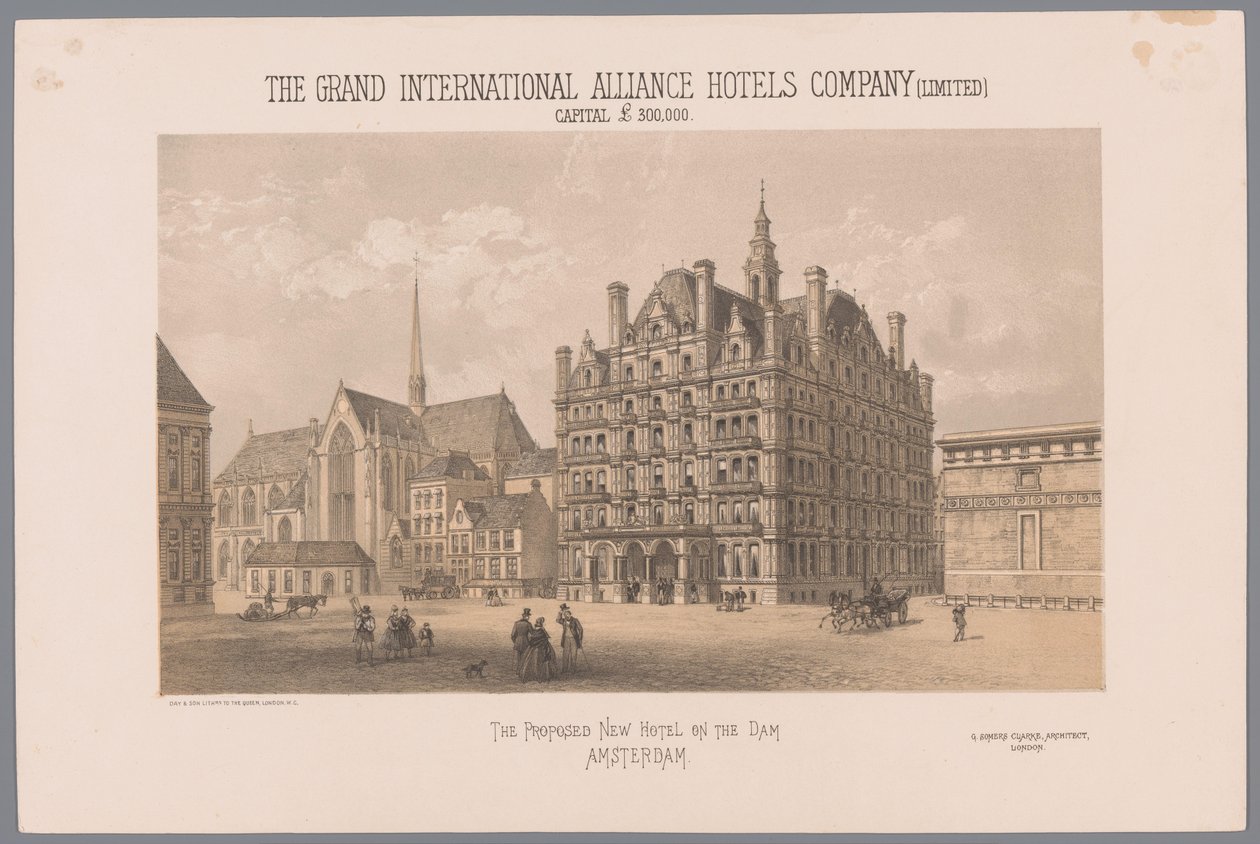 Entwurf für ein vorgeschlagenes Hotel am Dam in Amsterdam von Day and Co.