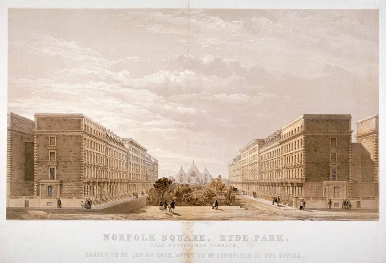 Anzeige eines Immobilienmaklers für Objekte am Norfolk Square, Paddington, London, ca. 1870 von Day and Son