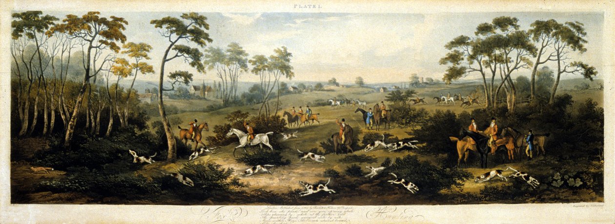 Fuchsjagd, Platte 1, graviert von Thomas Sutherland (1785-1838) 1817 von Dean Snr. (after) Wolstenholme
