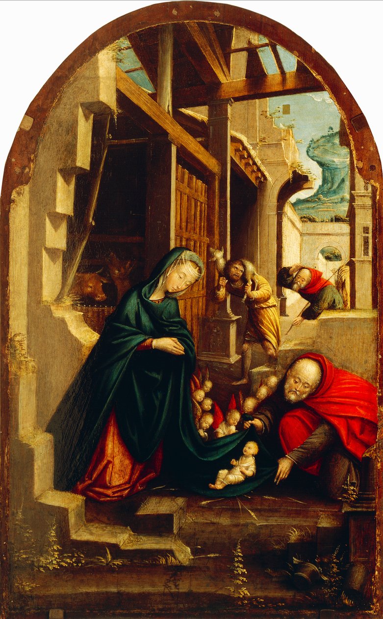 Geburt Christi mit anbetenden Engeln und Hirten von Defendente Ferrari