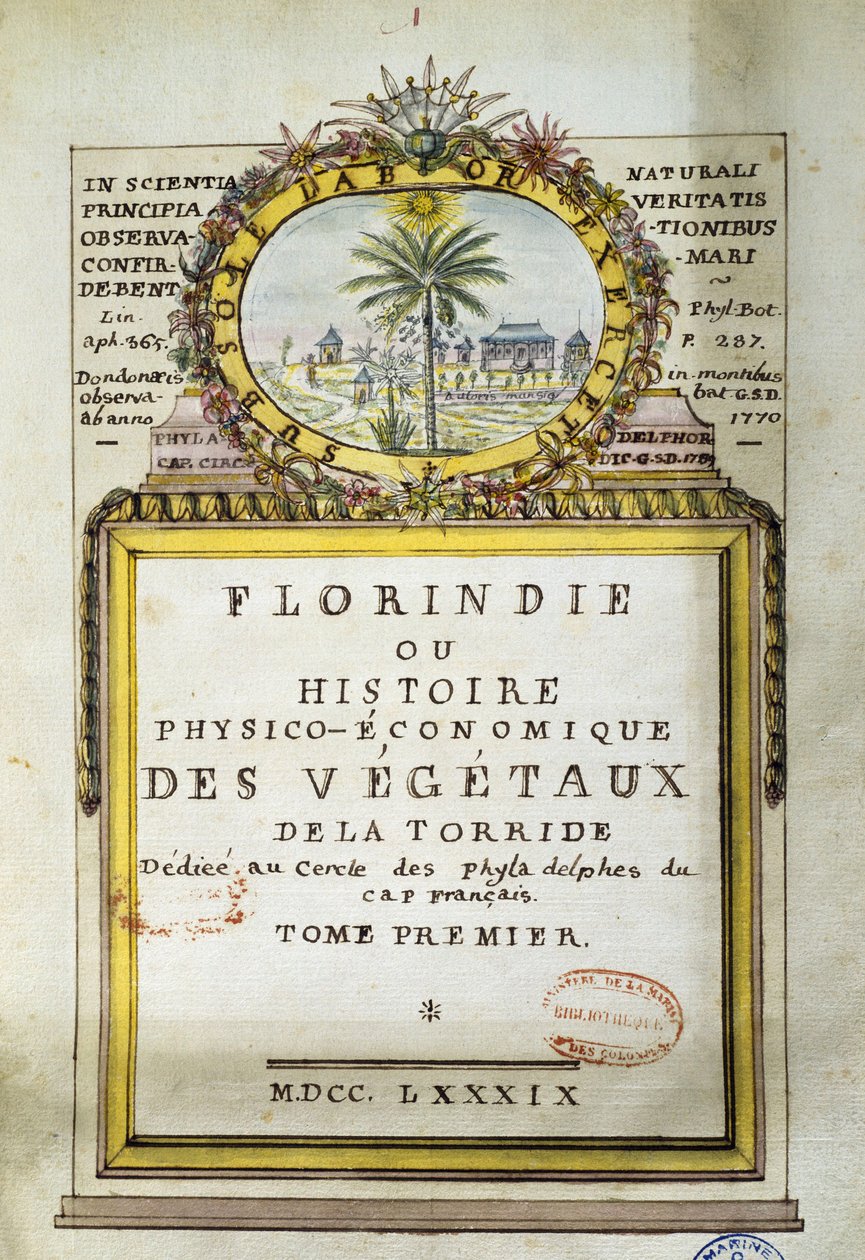 Frontispiz von Florindie ou Historie physico-economique des vegetaux de la Torride von Delahaye Delahaye