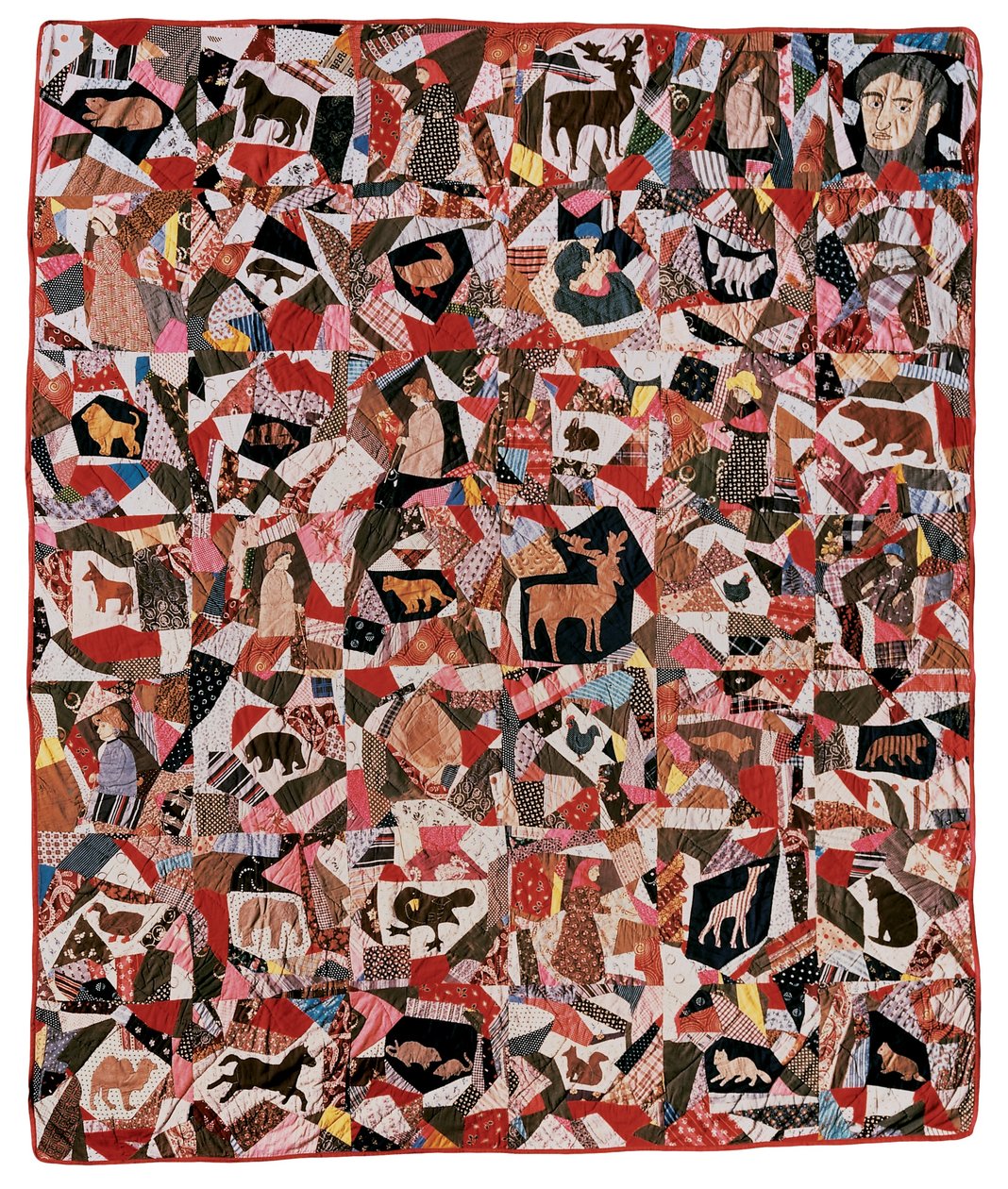 Applikations- und Patchwork-Quilt mit Abraham Lincoln und Tieren, 1870-1880 von Delphia Noice Haskins