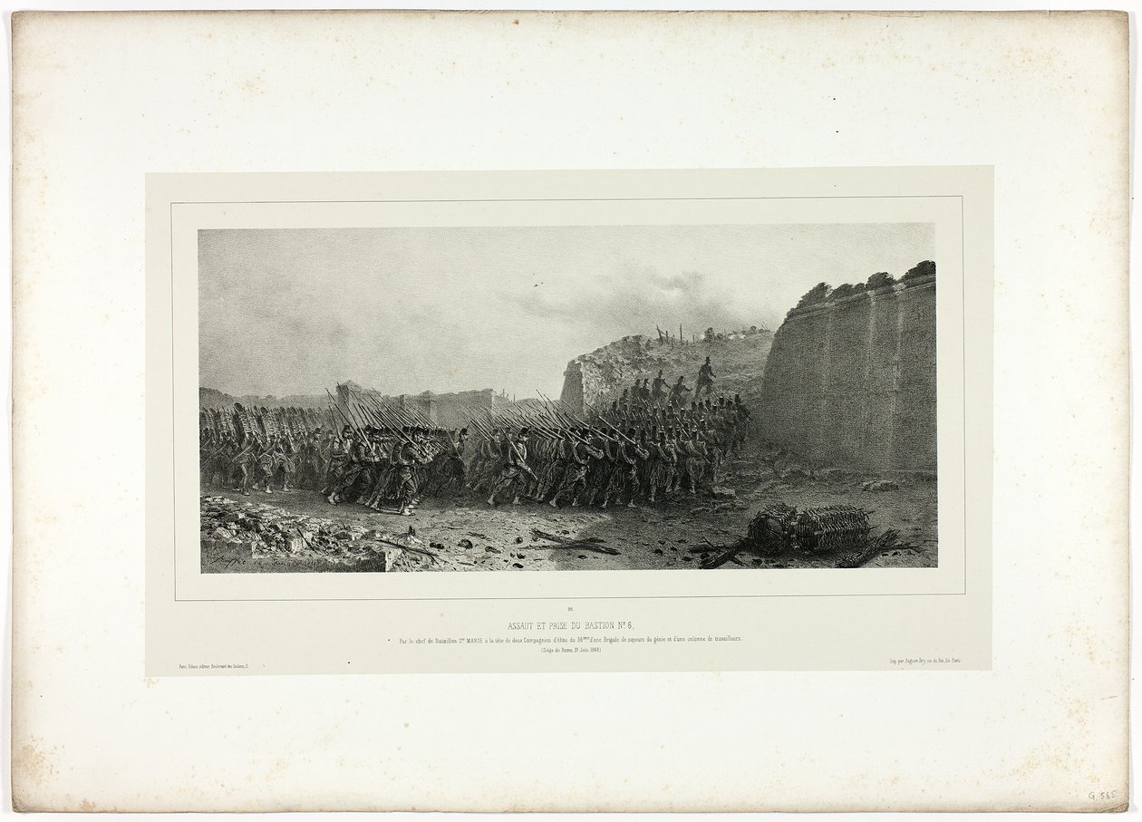 Angriff und Eroberung des Bastions Nr. 6, aus Souvenirs d’Italie: Expédition de Rome von Denis Auguste Marie Raffet