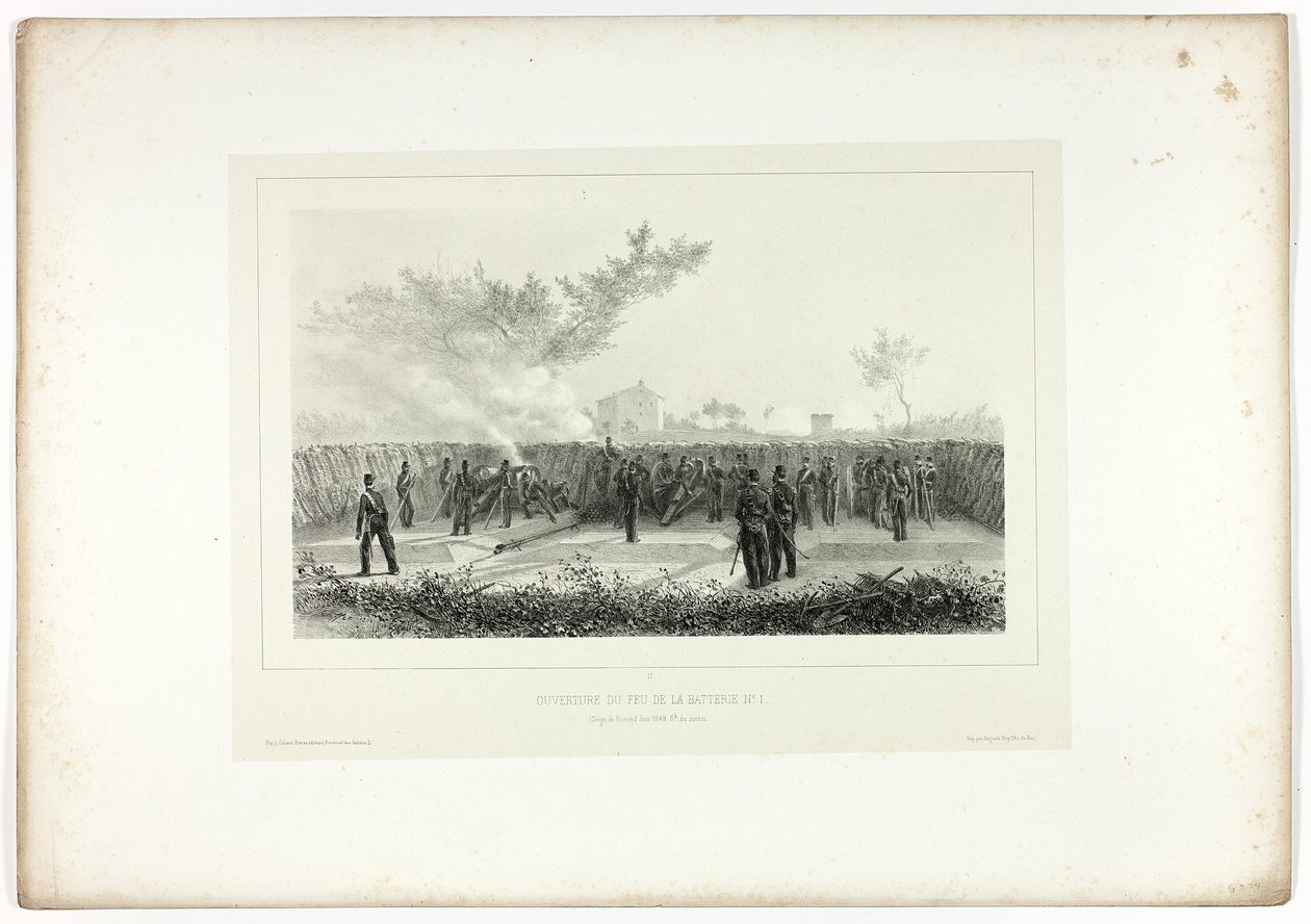 Batterie Nr.1 eröffnet das Feuer, aus Souvenirs d’Italie: Expédition de Rome von Denis Auguste Marie Raffet