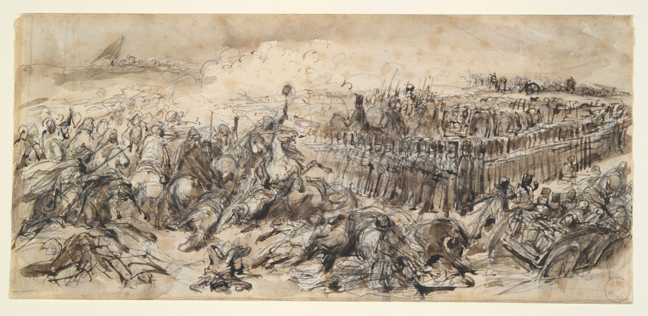 Kampfszene (Studie für die 2. leichte Kavallerie, die den Ansturm der Araber abwehrt) von Denis Auguste Marie Raffet
