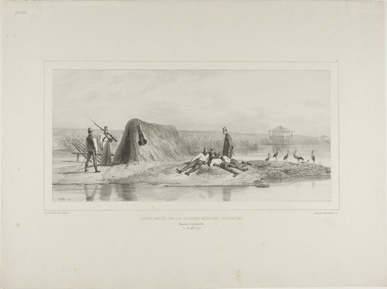 Wachposten für die ungarischen Militärkolonien, linkes Ufer der Donau, 7. Juli 1837 von Denis Auguste Marie Raffet
