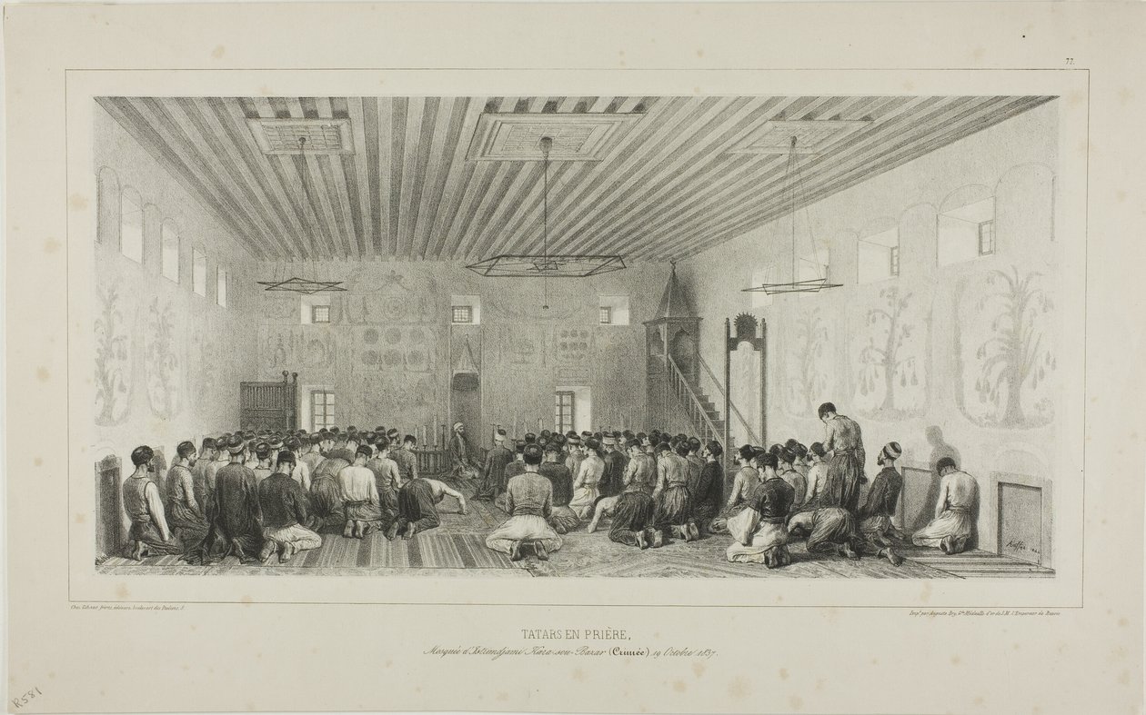 Betende Tataren, Istrimdjami-Kara-sou-Basar, Krim, 19. Oktober 1837 von Denis Auguste Marie Raffet