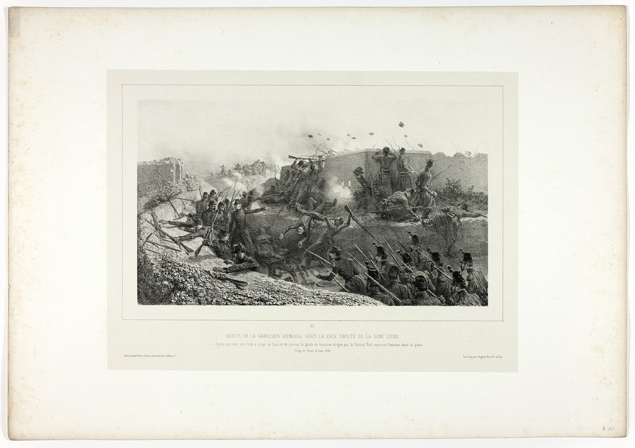 Ausfall der römischen Garnison..., aus Souvenirs d’Italie: Expédition de Rome von Denis Auguste Marie Raffet