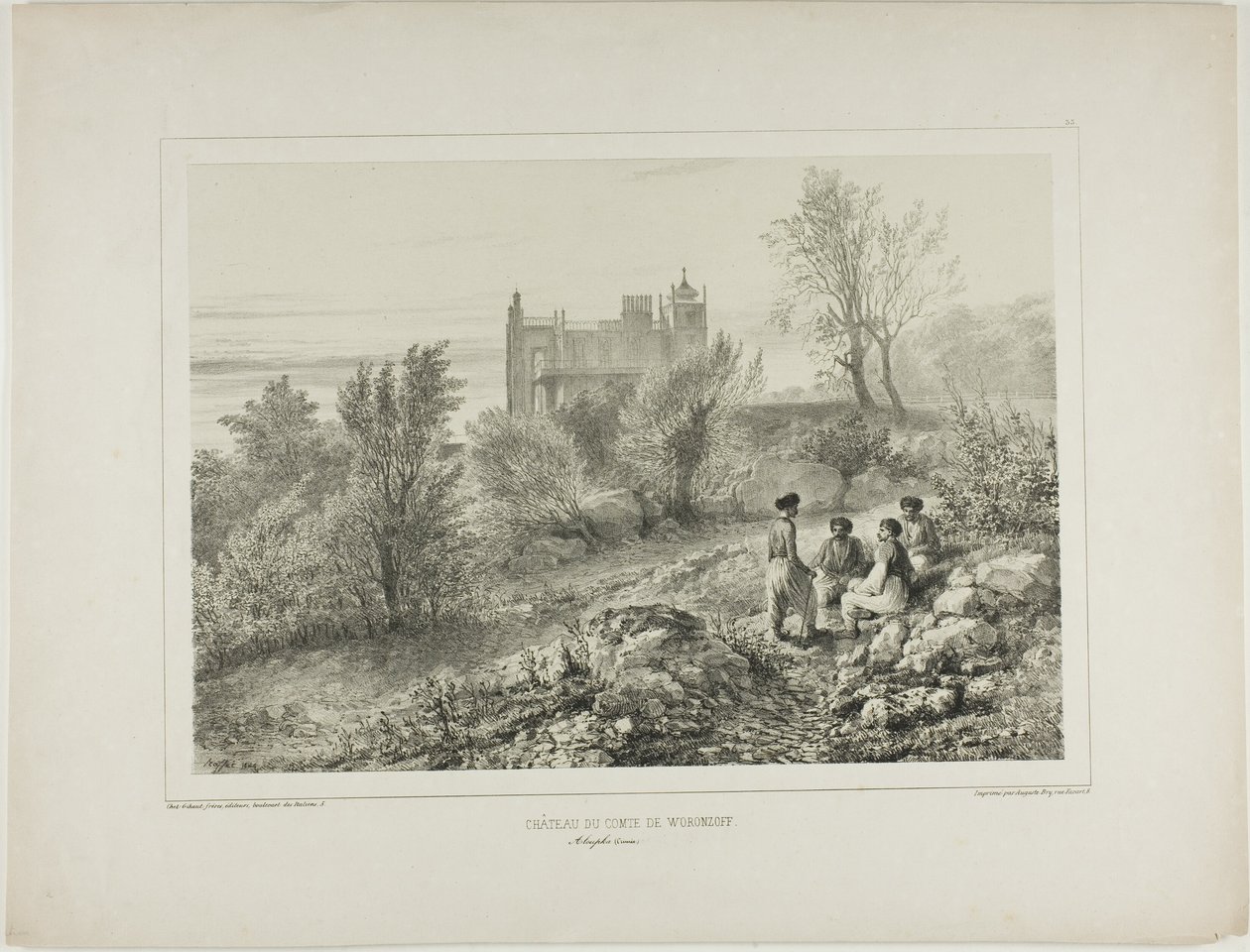 Das Schloss von Graf Woronzoff, Aloupka, Krim, 12. August 1837 von Denis Auguste Marie Raffet