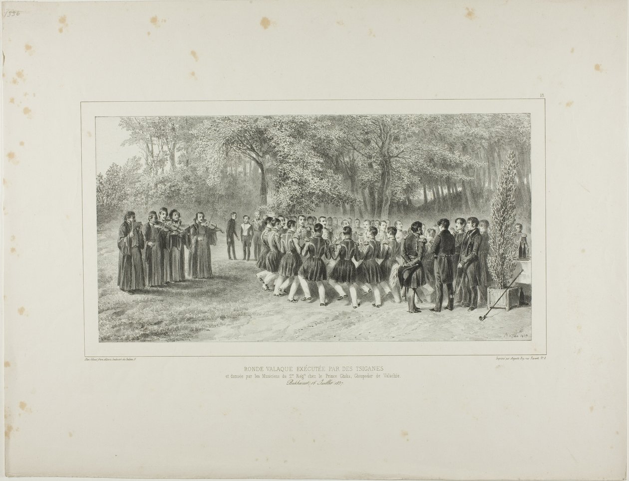 Walachischer Rundtanz, aufgeführt von den Zigeunern und getanzt von den Musikern des zweiten Regiments im Haus von Prinz Ghika, Ghospodar, Walachei von Denis Auguste Marie Raffet