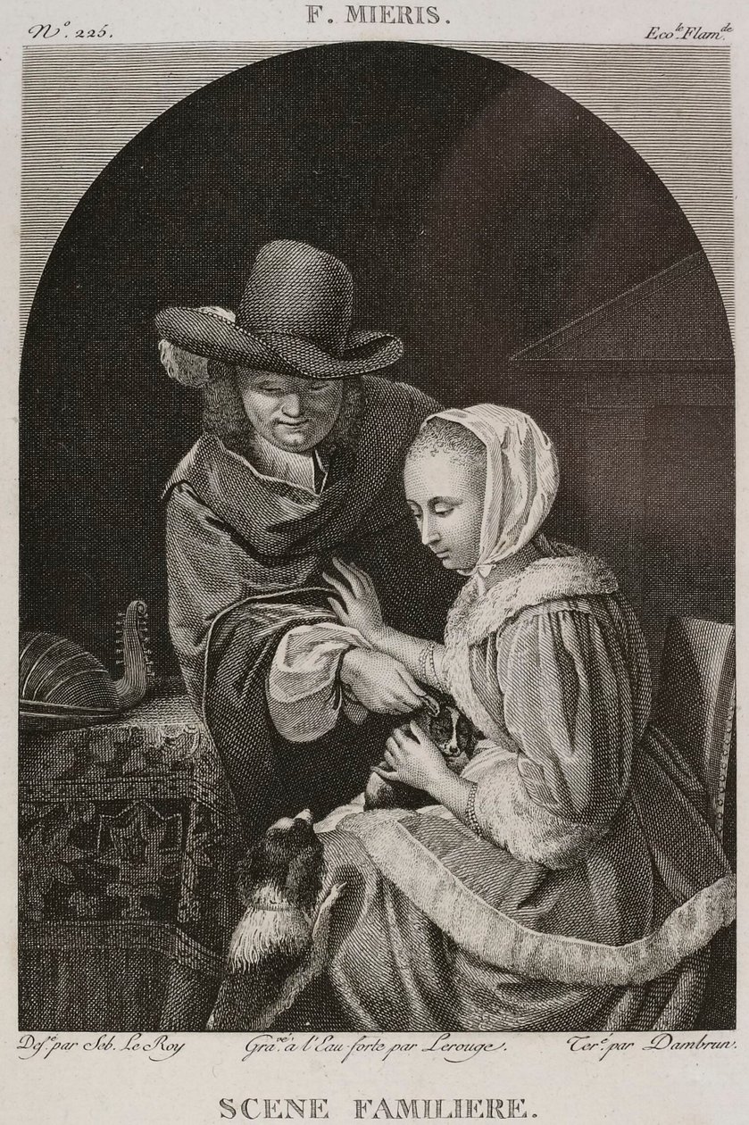 Familienszene, nach Frans van Mieris dem Älteren von Denis Sebastien Leroy