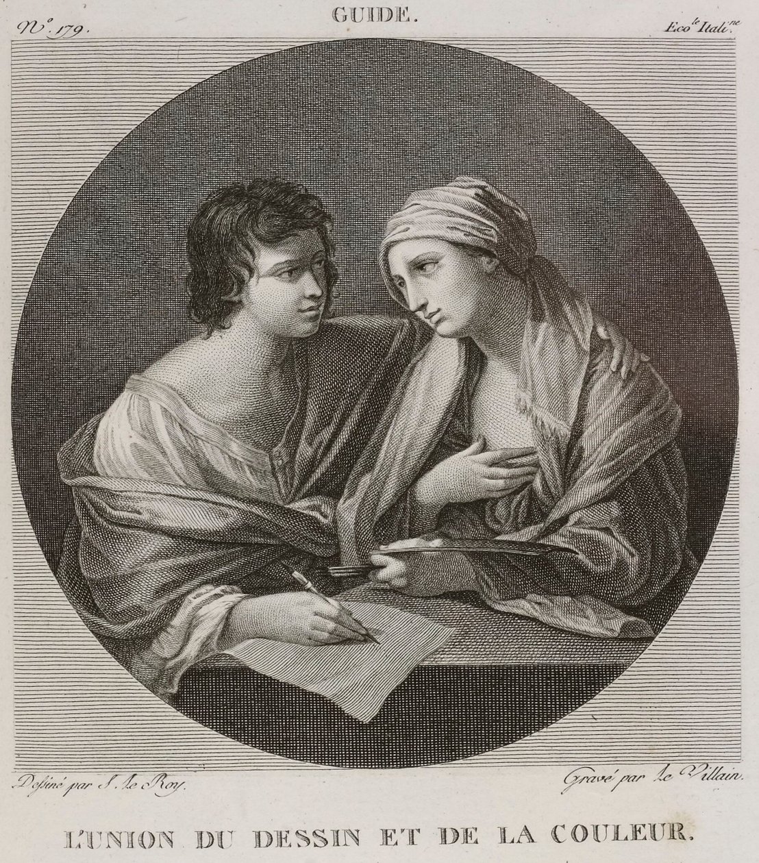 Die Vereinigung von Zeichnung und Farbe, nach Guido Reni von Denis Sebastien Leroy