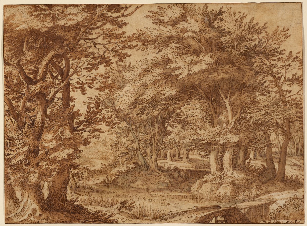 Waldlandschaft mit einem fernen Schloss von Denys van Alsloot