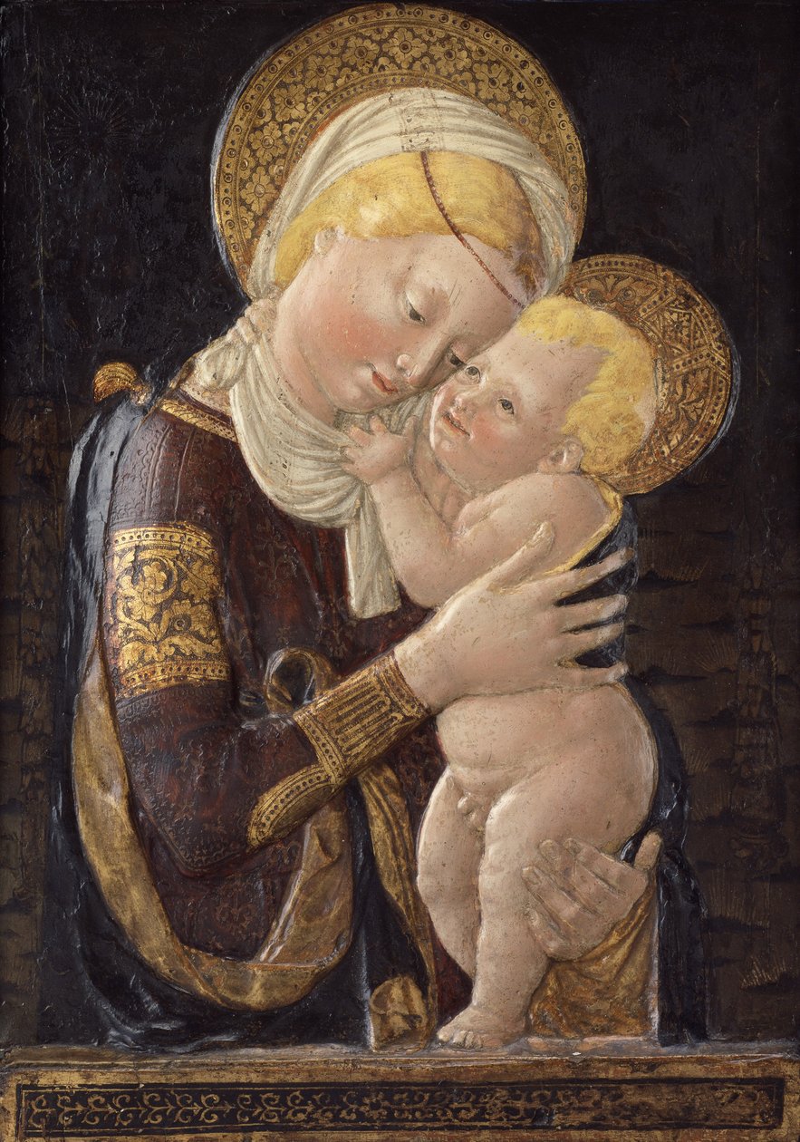 Jungfrau und Kind, ca. 1450 (bemalter Stuck) von Desiderio da Settignano (after)