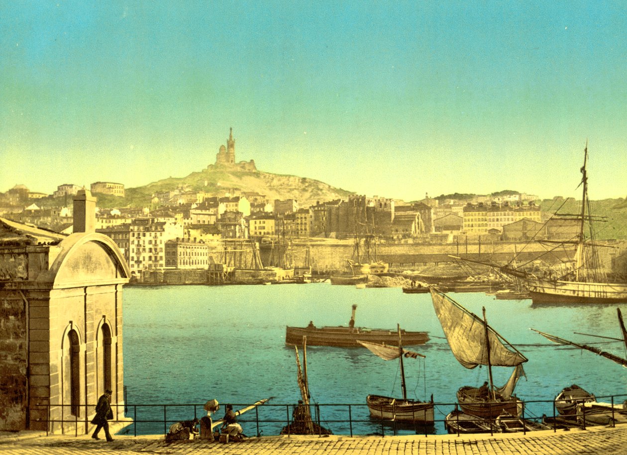 Notre Dame de la Garde vom Quai de la Joilette, Marseille, ca. 1890-1900 von Detroit Publishing Co.