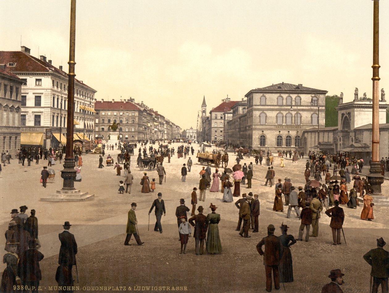 Straßenszene, Odensplatz und Ludwigstraße, München, Bayern, Deutschland, um 1900 von Detroit Publishing Co.