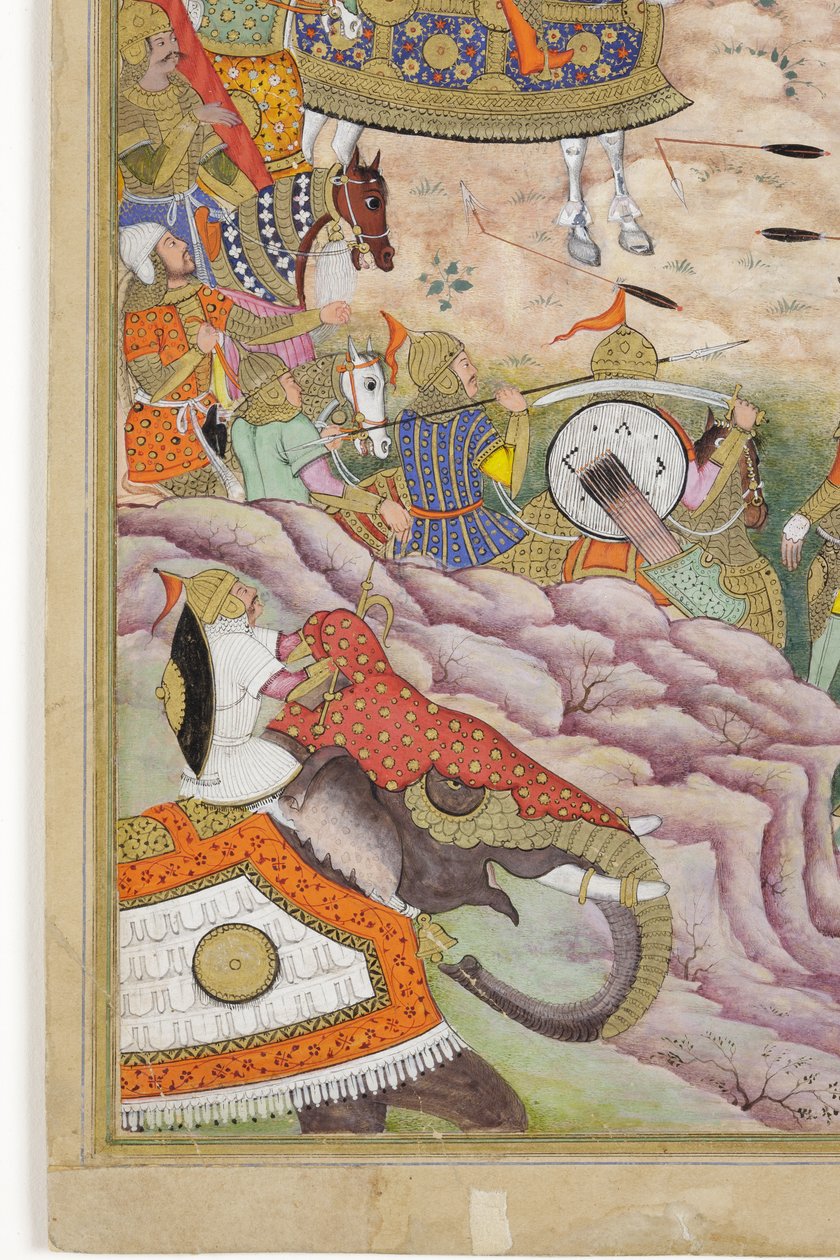 Detail von Baburs Truppen erobern die Festung in Kabul, ca. 1590-1600 von Dhannu, and Dharmdas Farrukh