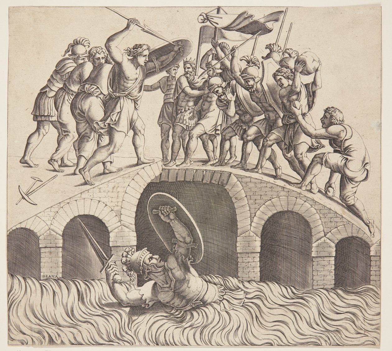 Horatius Cocles entkommt im Tiber von Diana Scultori