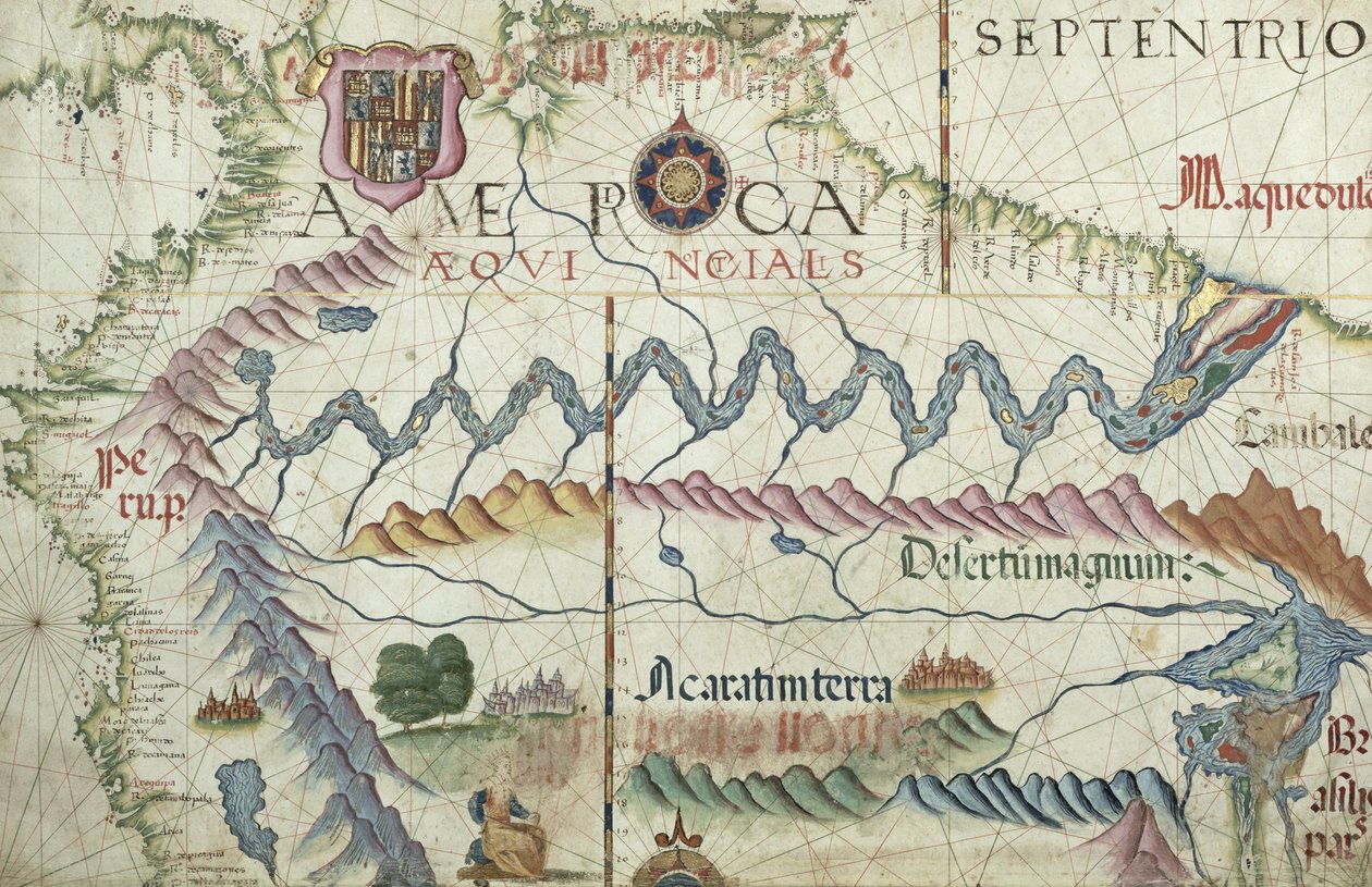 Nördliches Südamerika, Detail aus einem Weltatlas, 1565 von Diego Homem