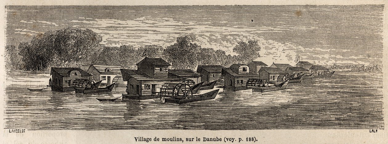 Ein Dorf der Mühlen an der Donau, Zeichnung von Lancelot zur Illustration von Victor Duruy