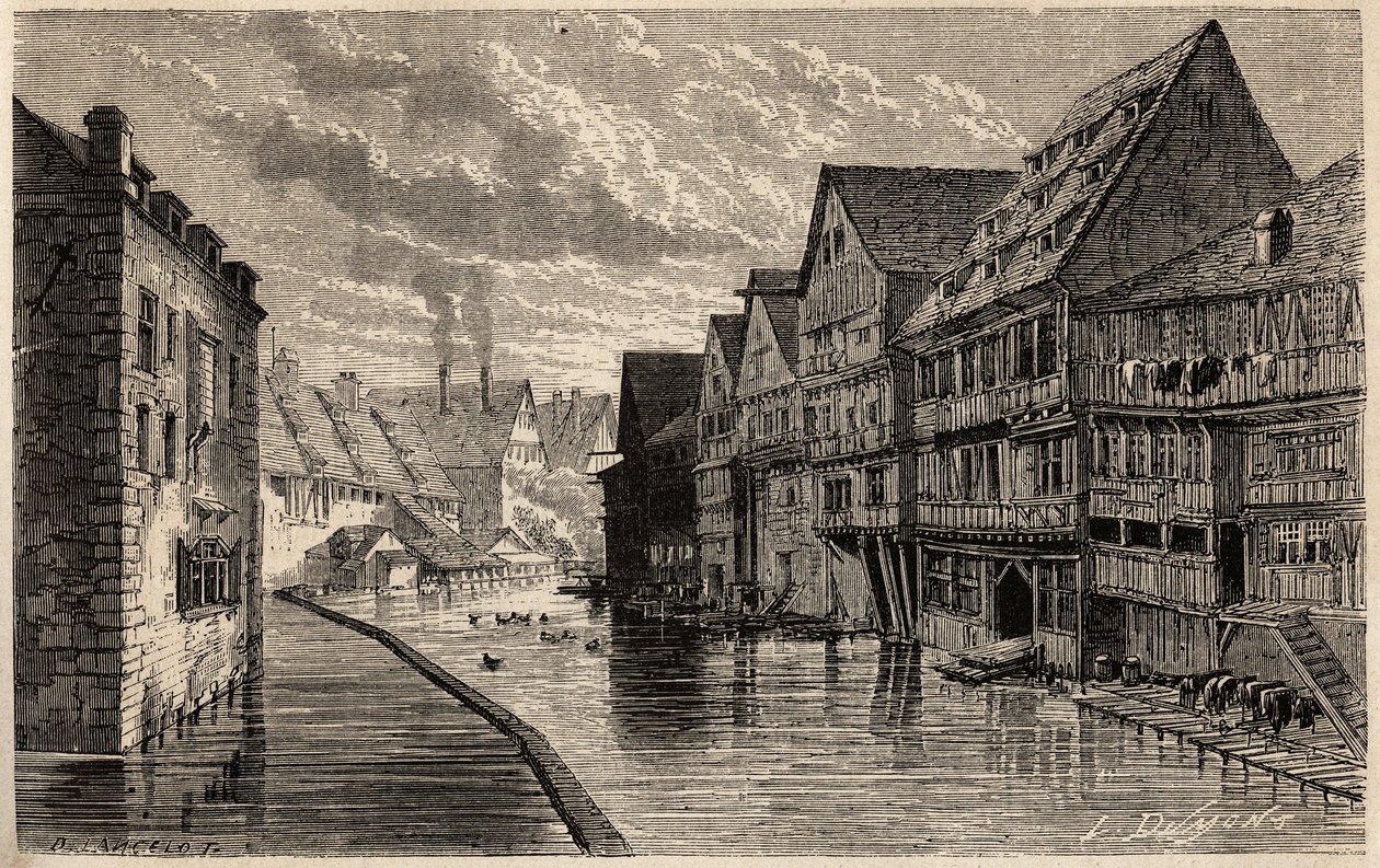 Alte Gerbereien in Ulm. Zeichnung von Lancelot zur Illustration von Victor Duruy
