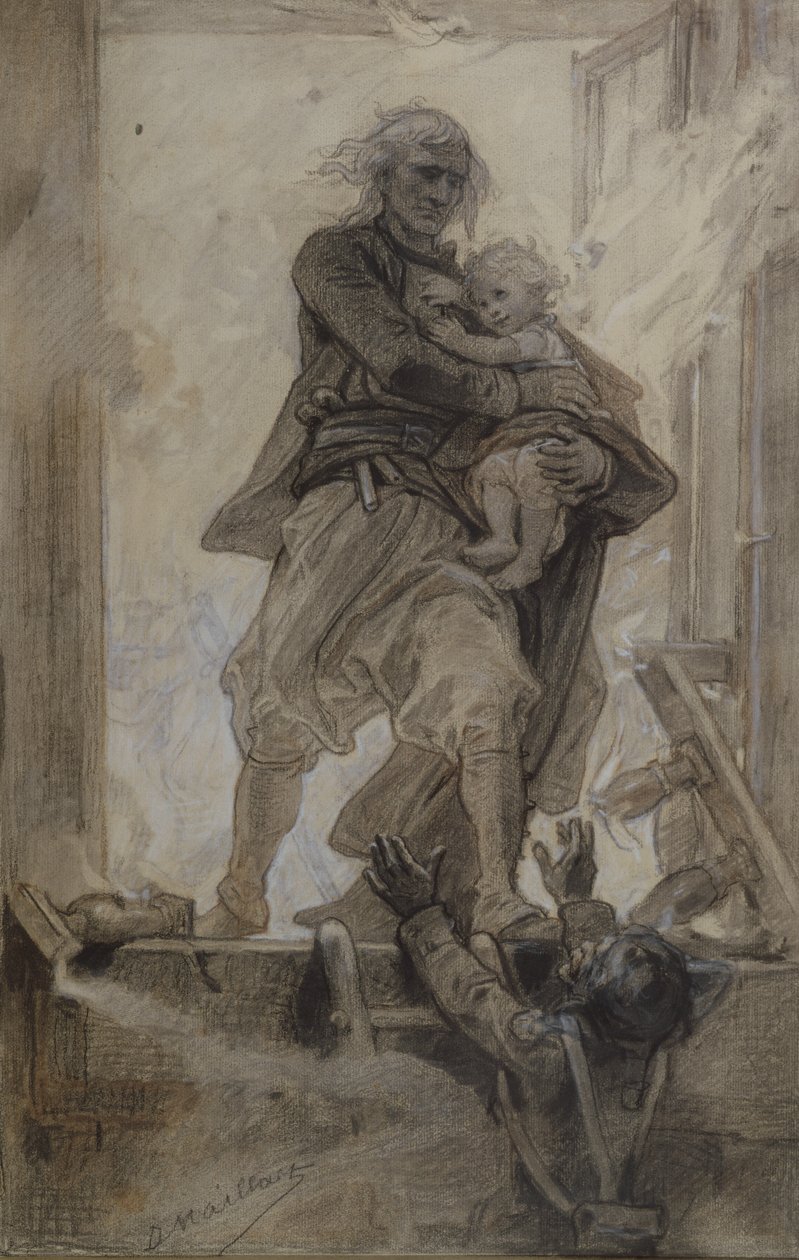 Der Marquis von Lantenac rettet ein Kind, Illustration aus Quatre-vingt-treize von Victor Hugo (1802-85) von Diogene Ulysse Napoleon Maillart